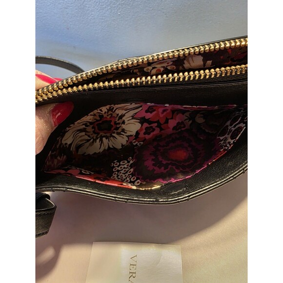 VERA BRADLEY Sycamore Leather Sydney Crossbody Black Quilted - Picture 12 of 15